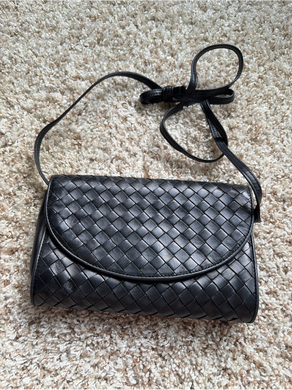 Bottega Veneta Black Woven Leather Crossbody Bag